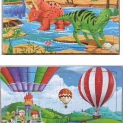 YUMI 2 Houten Puzzels-60 Stuk-Legpuzzel-Educatief-Kinderen-Kleuters-Dino/Luchtballon