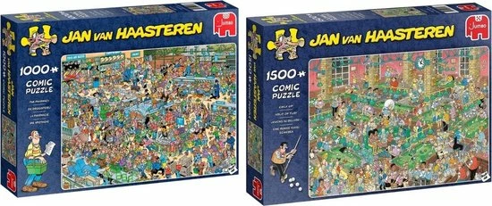 Jan Van Haasteren Puzzelbundel - 2 Stuks - De Drogisterij 1000 Stukjes & Krijt Op Tijd! 1500 Stukjes 3 Jan Van Haasteren Puzzelbundel - 2 Stuks - De Drogisterij 1000 Stukjes & Krijt Op Tijd! 1500 Stukjes