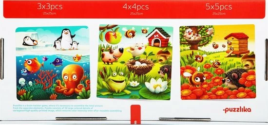 Puzzlika Puzzel - Vrolijke Dieren - 9+16+25 Stukjes 5 Puzzlika Puzzel - Vrolijke Dieren - 9+16+25 Stukjes - Afbeelding 3