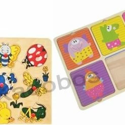 Playwood / Roel 2x Houten Peuter Puzzel Dieren - 1x Noppen Puzzel 1x 6x2 Stukken Puzzel