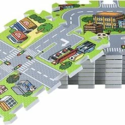 Merkloos Kinderpuzzelmat - Jascha - 9-delig - Stad Met Straten Design -Puzzels Verkoopwinkel 550x268