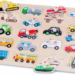 New Classic Toys Houten Vormenpuzzel - Voertuigen - 18 Puzzelstukjes
