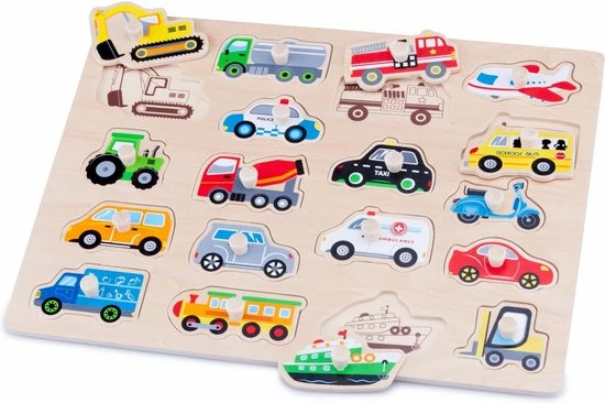 New Classic Toys Houten Vormenpuzzel - Voertuigen - 18 Puzzelstukjes 3 New Classic Toys Houten Vormenpuzzel - Voertuigen - 18 Puzzelstukjes