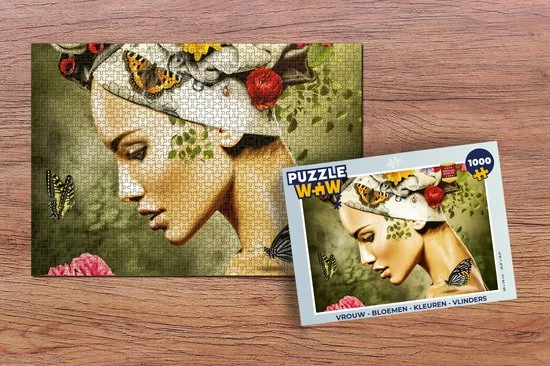 PuzzleWow Puzzel Vrouw - Bloemen - Kleuren - Vlinders - Rozen - Hoofddoek - Legpuzzel - Puzzel 1000 Stukjes Volwassenen - Sinterklaas Cadeautjes - Sinterklaas Voor Grote Kinderen 4 PuzzleWow Puzzel Vrouw - Bloemen - Kleuren - Vlinders - Rozen - Hoofddoek - Legpuzzel - Puzzel 1000 Stukjes Volwassenen - Sinterklaas Cadeautjes - Sinterklaas Voor Grote Kinderen - Afbeelding 2