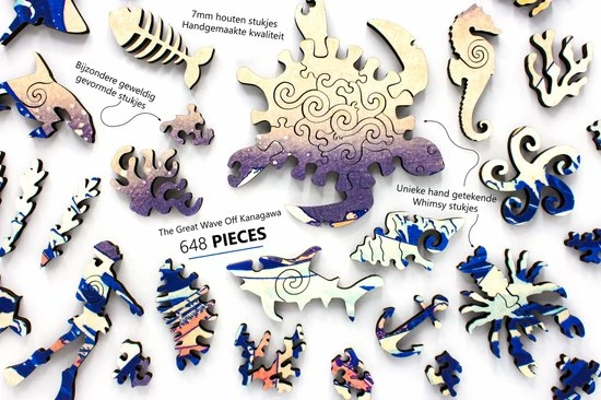Inside Adventure | The Great Wave Off Kanagawa Houten Puzzel Voor Kinderen En Volwassenen | Unieke Whimsy Stukjes | 648 Stukjes | Vormenpuzzel 8 Inside Adventure | The Great Wave Off Kanagawa Houten Puzzel Voor Kinderen En Volwassenen | Unieke Whimsy Stukjes | 648 Stukjes | Vormenpuzzel - Afbeelding 6