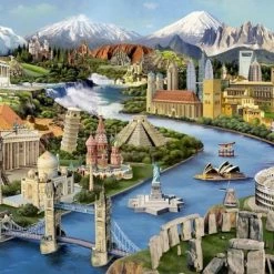 Wooden City Wereld Bezienswaardigheden XL - Houten Vormpuzzel - 52x38 Cm - 600 Stukjes