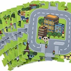 Merkloos Kinderpuzzelmat - Jascha - 9-delig - Stad Met Straten Design -Puzzels Verkoopwinkel 550x395 2