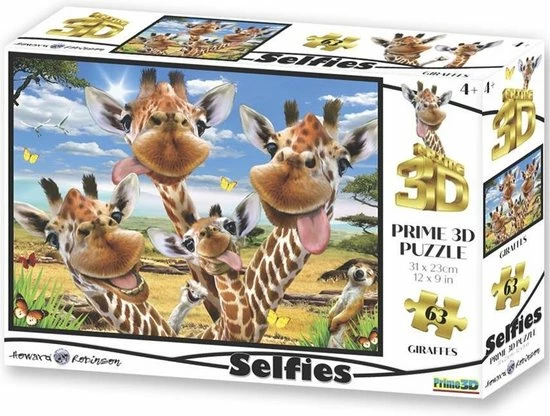 Prime3D Prime 3d Puzzel Selfie Giraffe Karton 63-delig 4 Prime3D Prime 3d Puzzel Selfie Giraffe Karton 63-delig - Afbeelding 2