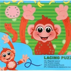 Rijgveter Puzzel Aap Met 3 Kleuren Veter Rood - Geel- Blauw