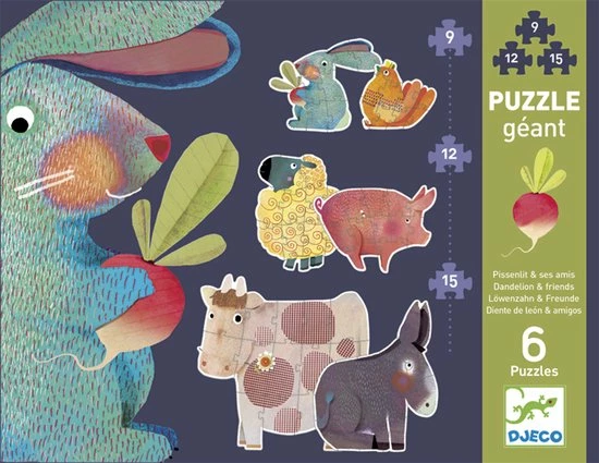 Djeco 6 Reuzengrote Boerderijdieren - 9, 12 En 15 Stukjes 4 Djeco 6 Reuzengrote Boerderijdieren - 9, 12 En 15 Stukjes - Afbeelding 2