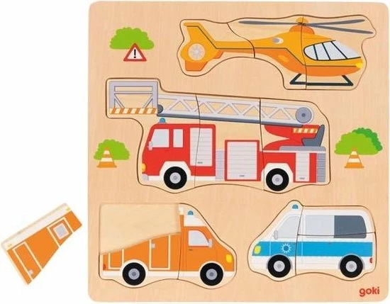Goki Houten Inlegpuzzel Reddingsvoertuigen 4 Goki Houten Inlegpuzzel Reddingsvoertuigen - Afbeelding 2