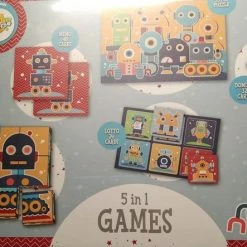 Toy Universe Robots 5 In 1 Spel/ Domino, Legpuzzel, Memorie. Lotto, Puzzel Groot