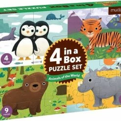 Mudpuppy 4-in-1 Puzzel Dieren Van De Wereld - 4+6+9+12 Stukjes