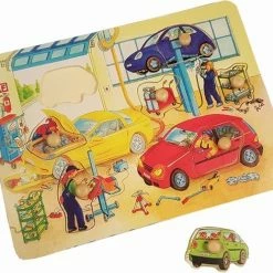 Playwood / Roel 2x Houten Noppenpuzzel - Cars En Garage Puzzel Met Noppen -Puzzels Verkoopwinkel 550x470
