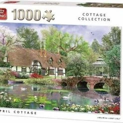 King International King Legpuzzel Uit De Cottage Collectie - April Cottage 1000 Stukjes Volwassenen En Kinderen Met Een Afmeting Van 68 X 49 Cm Inclusief Unieke En Praktische Rode, Blauwschrijvende Laserbalpen In Luxe Opbergbox.