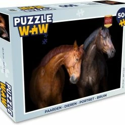 PuzzleWow Puzzel Paarden - Dieren - Portret - Bruin - Legpuzzel - Puzzel 500 Stukjes - Sinterklaas Cadeautjes - Sinterklaas Voor Grote Kinderen