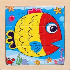 LS Goods Houten Puzzel - Regenboog Vis - 9 Delig - 11x11 Cm - Montessori