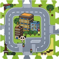 Merkloos Kinderpuzzelmat - Jascha - 9-delig - Stad Met Straten Design -Puzzels Verkoopwinkel 550x547