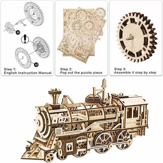 Houten 3D Puzzel Voor Volwassenen | Locomotief | Mechanisch, Beweegt Op Veeraandrijving | Vrije Tijd | Ontspanning | Tot Rust Komen | Robotime | Model Bouwpakket 6 Houten 3D Puzzel Voor Volwassenen | Locomotief | Mechanisch, Beweegt Op Veeraandrijving | Vrije Tijd | Ontspanning | Tot Rust Komen | Robotime | Model Bouwpakket - Afbeelding 4