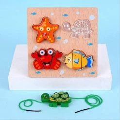 4yourkids Houten Veterspeelgoed Puzzel - Zeeleven - Blok Puzzel - Vroege Educatieve Ontwikkeling - Jongens En Meisjes - Kinderen - 3 Jaar - Gift - Cadeau - Sinterklaas - Kerst