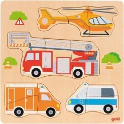 Goki Houten Inlegpuzzel Reddingsvoertuigen