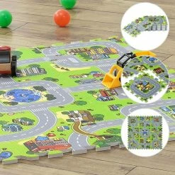 Merkloos Kinderpuzzelmat - Jascha - 9-delig - Stad Met Straten Design
