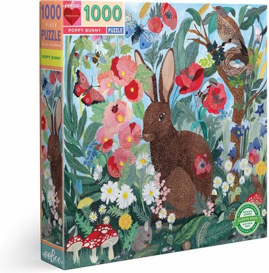 EeBoo Poppy Bunny Blokpuzzel 1000 Stuk(s) Kunst 3 EeBoo Poppy Bunny Blokpuzzel 1000 Stuk(s) Kunst