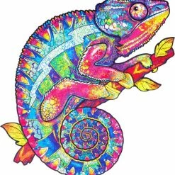 UNIDRAGON Houten Puzzel Dier - Regenboogkleurige Kameleon - 700 Stukjes - Royal Size 46x68 Cm