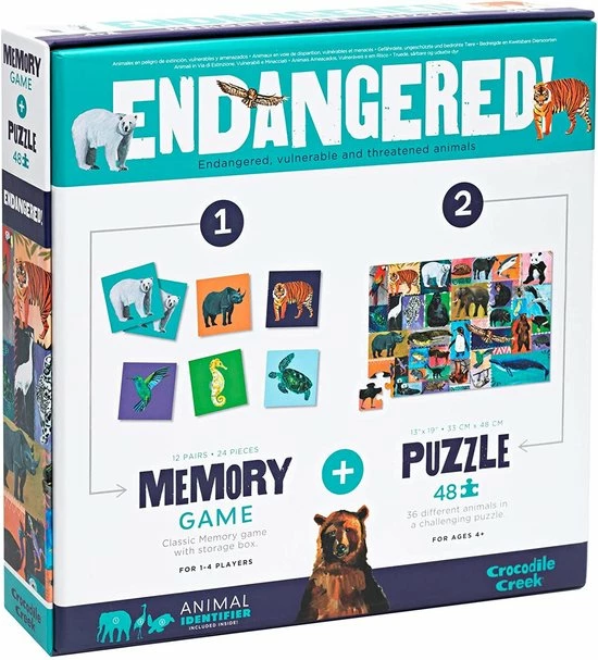 Crocodile Creek 48 Pcs Puzzle & Memory Game/Endangered 6 Crocodile Creek 48 Pcs Puzzle & Memory Game/Endangered - Afbeelding 4
