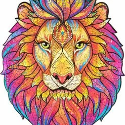 UNIDRAGON Houten Puzzel Dier - Mysterieuze Leeuw - 192 Stukjes - Medium 24x31 Cm