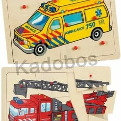 Playwood / Roel Houten Noppenpuzzel 2x - Brandweer En Ambulance - 9 Pcs Per Puzzel