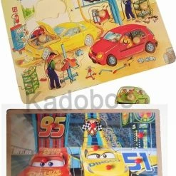 Playwood / Roel 2x Houten Noppenpuzzel - Cars En Garage Puzzel Met Noppen