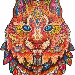 UNIDRAGON Houten Puzzel Dier - Voorzichtige Lynx- 297 Stukjes - King Size 27x41 Cm