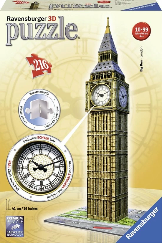 Ravensburger Big Ben Met Klok- 3D Puzzel Gebouw - 216 Stukjes 3 Ravensburger Big Ben Met Klok- 3D Puzzel Gebouw - 216 Stukjes